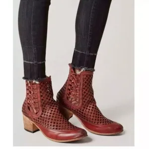 Freebird by Steven Lazor Chunky Heel Ankle Booties with Lattice Design