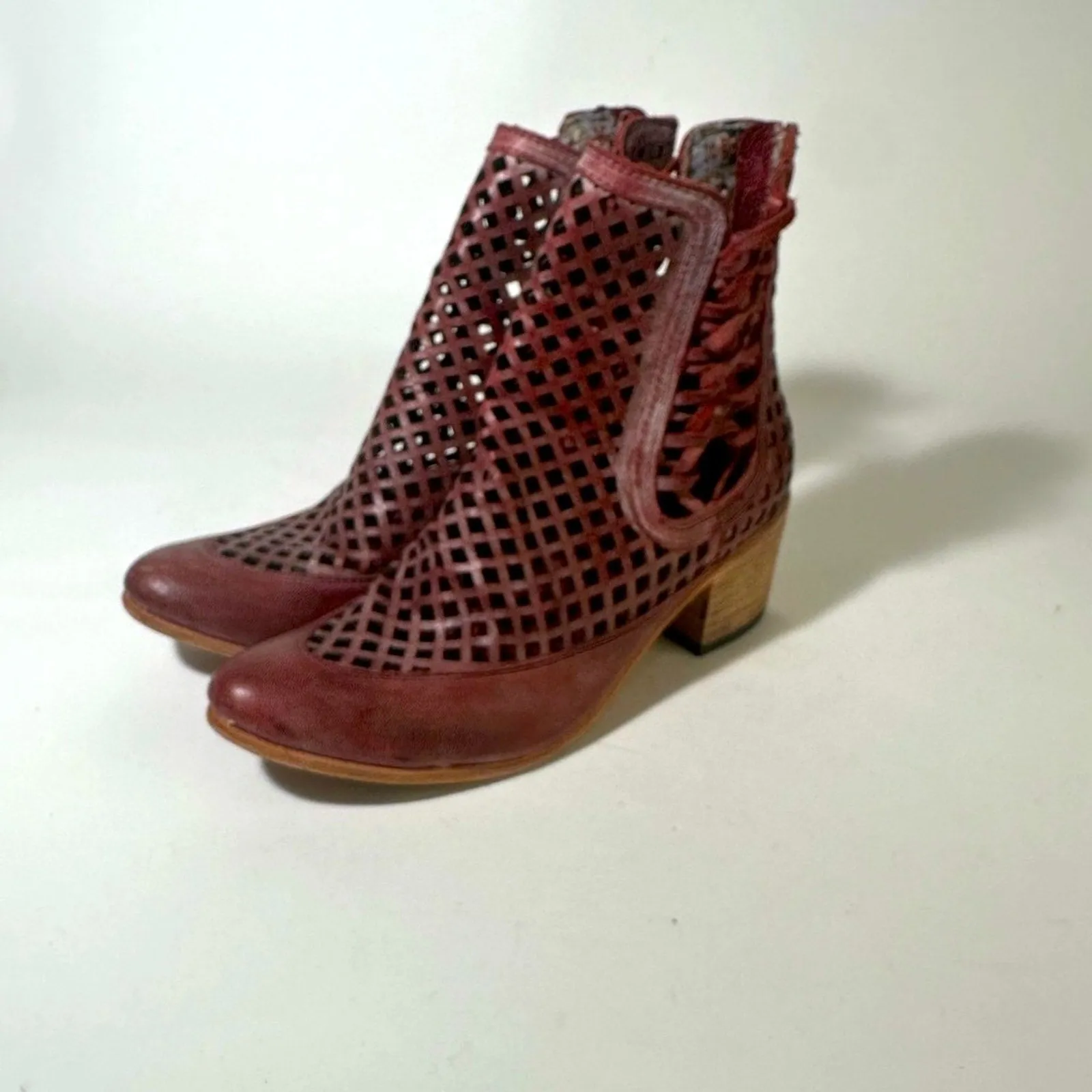 Freebird by Steven Lazor Chunky Heel Ankle Booties with Lattice Design
