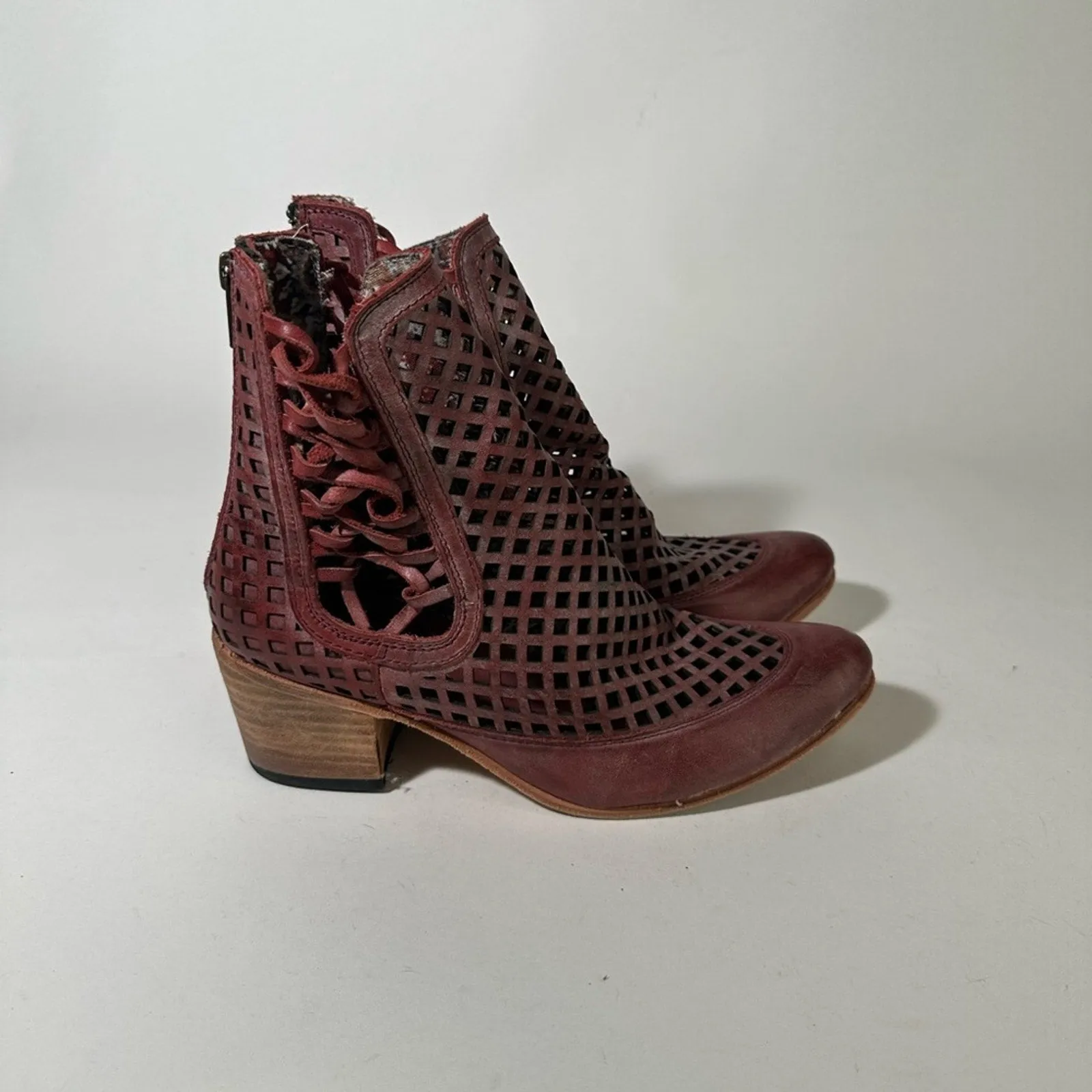 Freebird by Steven Lazor Chunky Heel Ankle Booties with Lattice Design