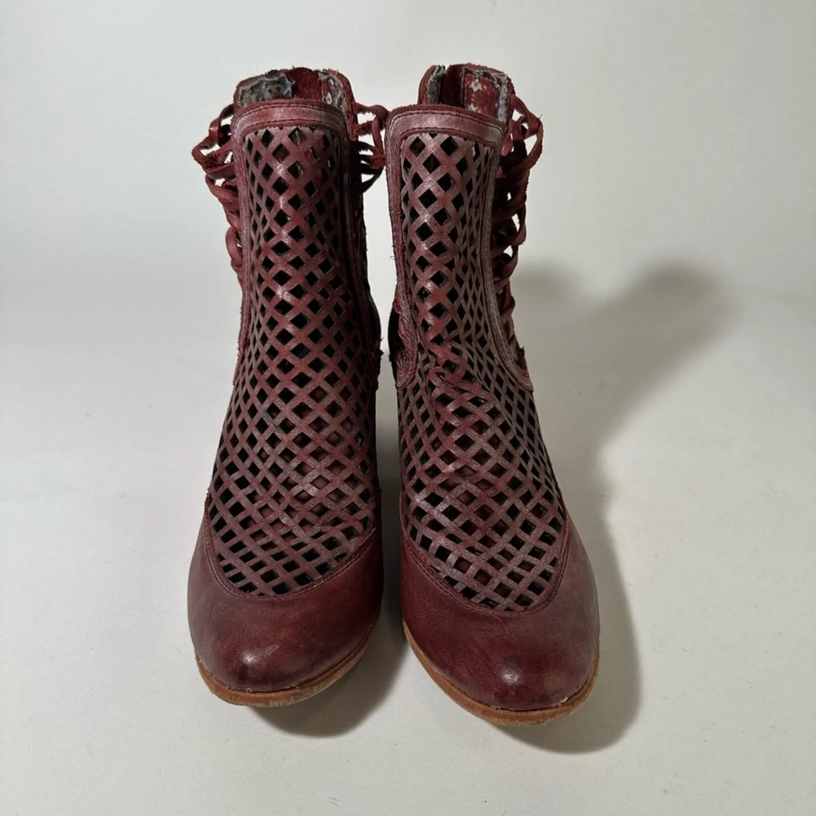 Freebird by Steven Lazor Chunky Heel Ankle Booties with Lattice Design