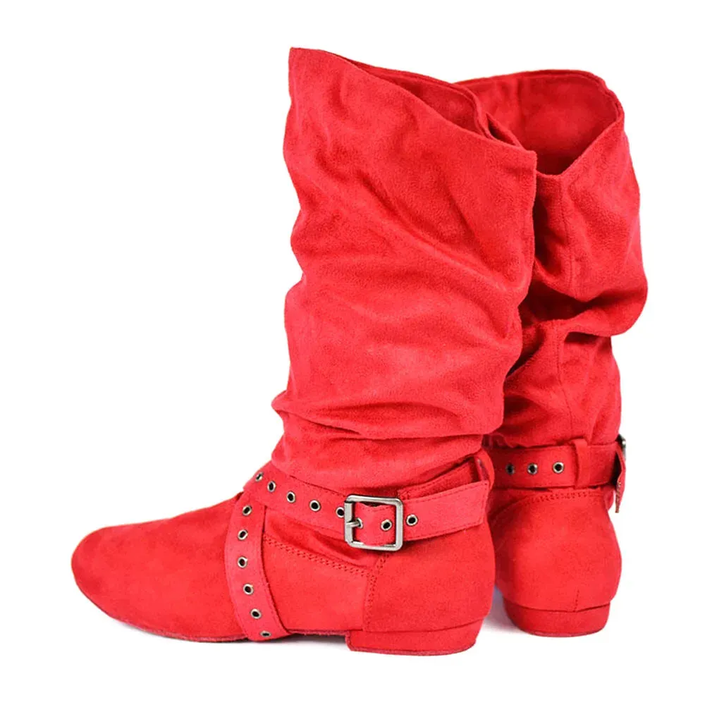 Funki Buys | Boots | Women's Faux Suede Mid-Calf Flat Boots