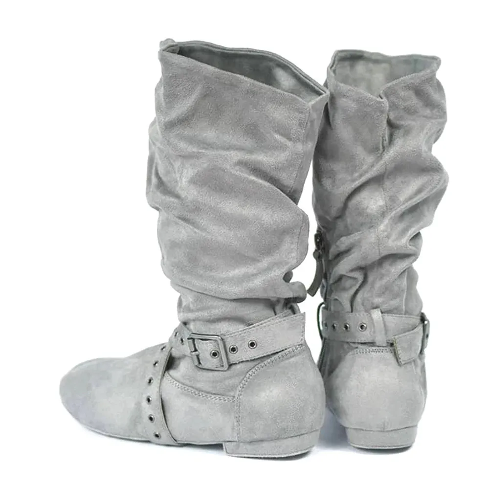 Funki Buys | Boots | Women's Faux Suede Mid-Calf Flat Boots