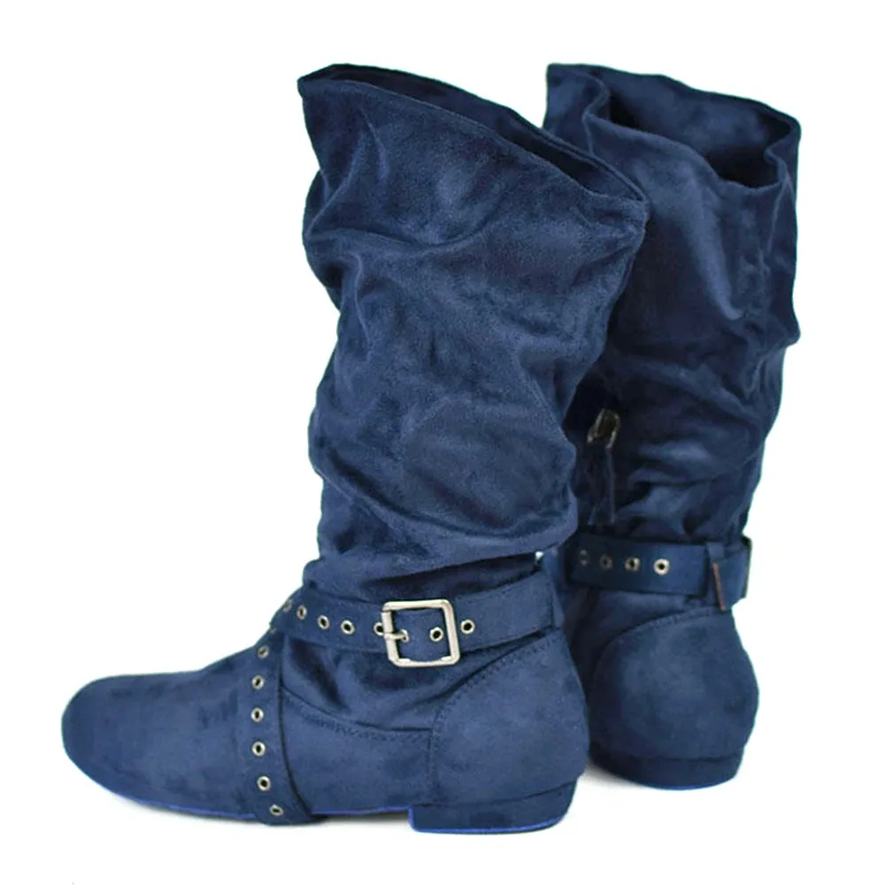 Funki Buys | Boots | Women's Faux Suede Mid-Calf Flat Boots