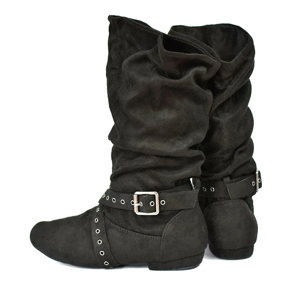 Funki Buys | Boots | Women's Faux Suede Mid-Calf Flat Boots