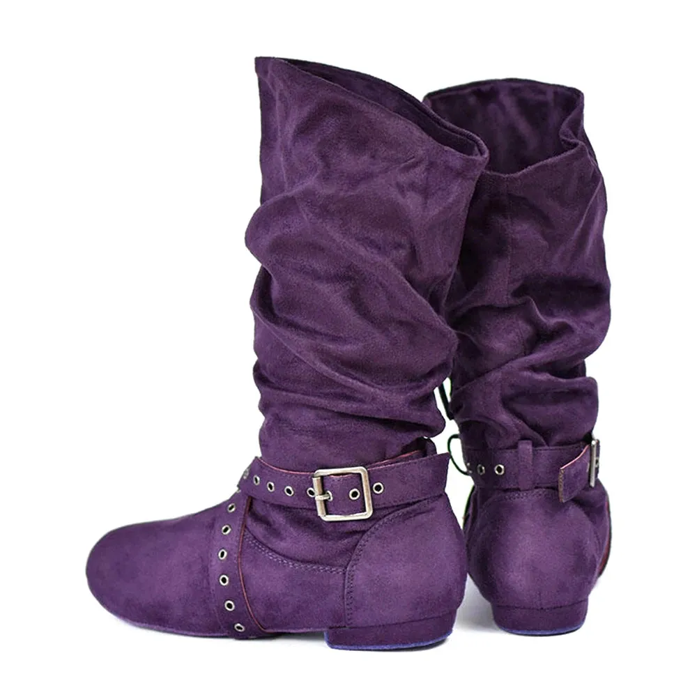 Funki Buys | Boots | Women's Faux Suede Mid-Calf Flat Boots