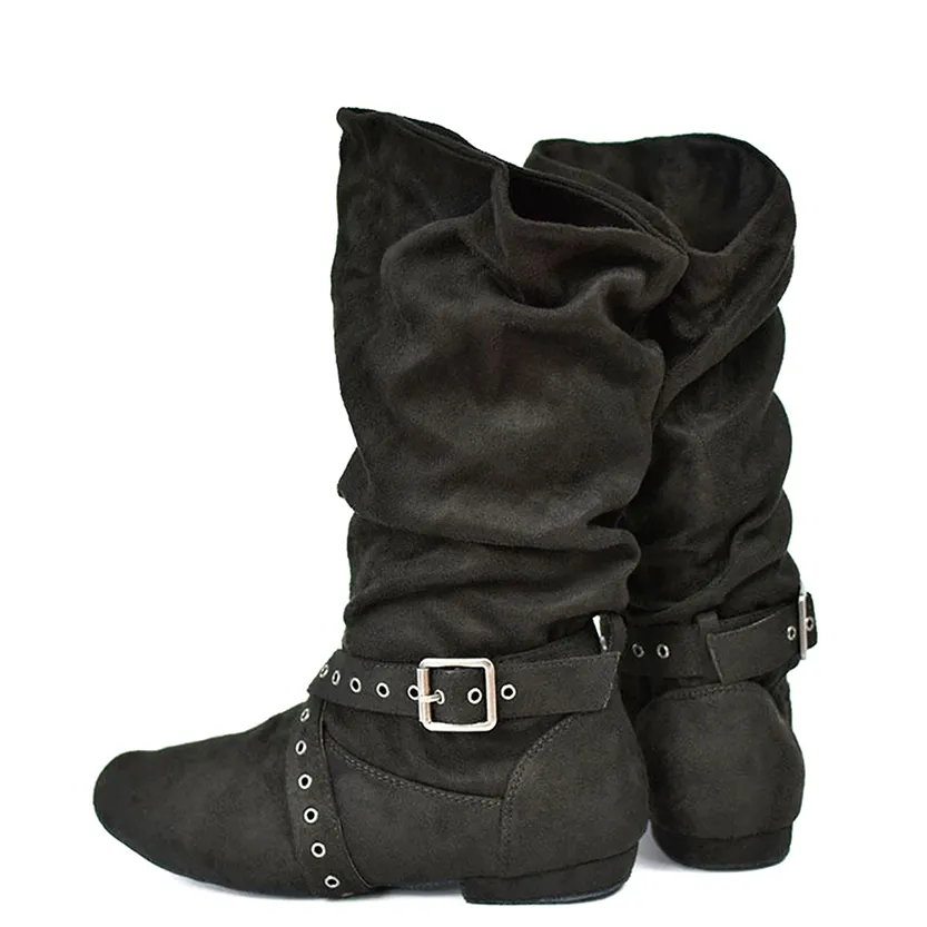Funki Buys | Boots | Women's Faux Suede Mid-Calf Flat Boots
