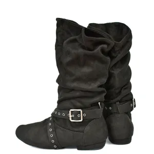 Funki Buys | Boots | Women's Faux Suede Mid-Calf Flat Boots