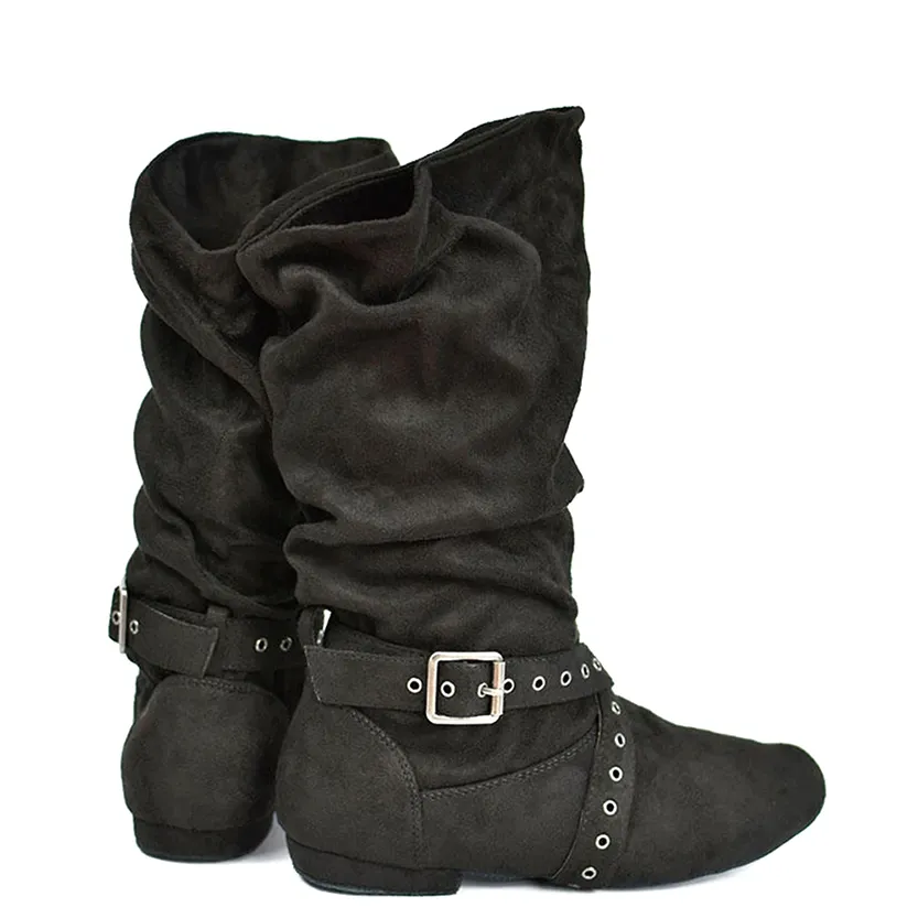 Funki Buys | Boots | Women's Faux Suede Mid-Calf Flat Boots
