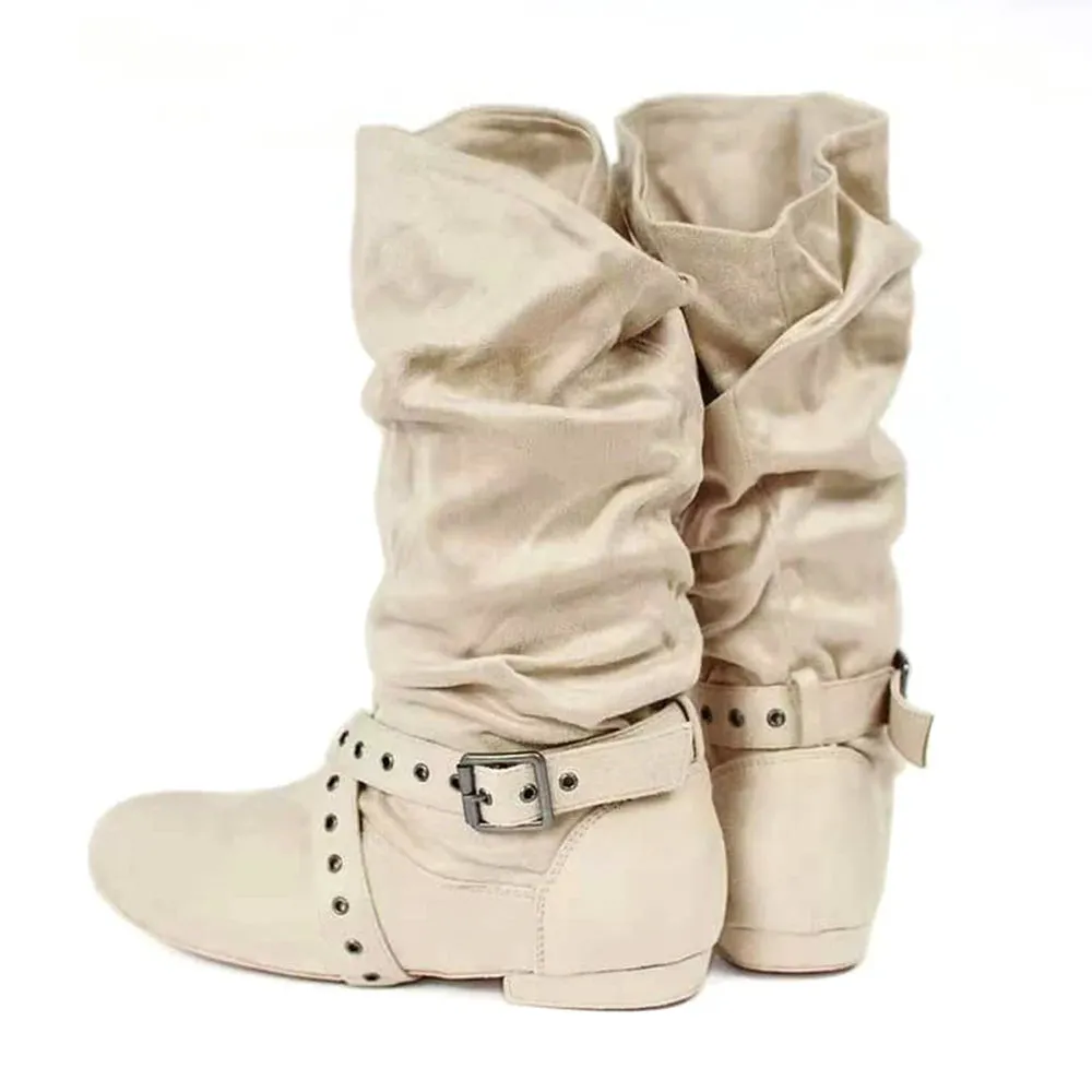 Funki Buys | Boots | Women's Faux Suede Mid-Calf Flat Boots