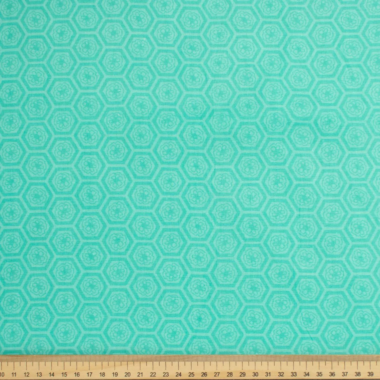 Geometric & Dots Collection Turquoise Floral & Quadrilateral Honeycomb Cotton Prints