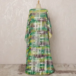 Green and Yellow Somali Silk Chiffon Dirac Fabric with Metallic Lurex, 3.5 Meters, 140 cm Width-D20884