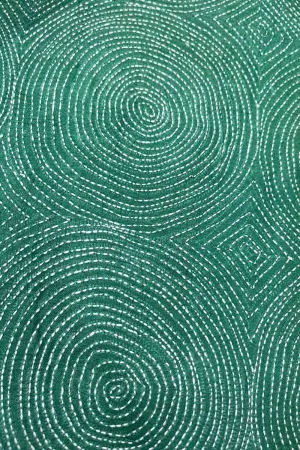 Green Kantha Hand Embroidered Pure Tussar Silk Fabric ( 1 Mtr )