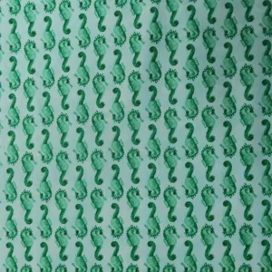 Green Seahorses on White Background Printed Cotton