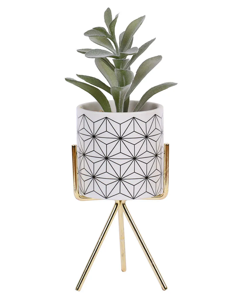 High-Rise Succulents Artificial Plant with Ceramic Pot & Metal Tripod Stand | 9 inches