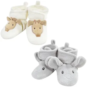 Hudson Baby Animal Fleece Booties 2-Pack, Gray Elephant Giraffe