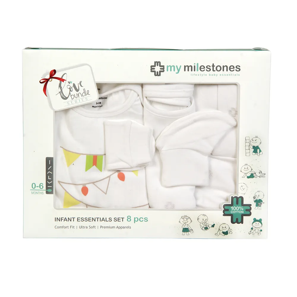 Infant Essentials Gift Set, Full Sleeves - White, Set of 8