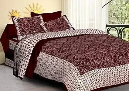 Jaipuri 100% Cotton Jaipuri Traditional sanganeri printed Bedsheet with two pillow covers