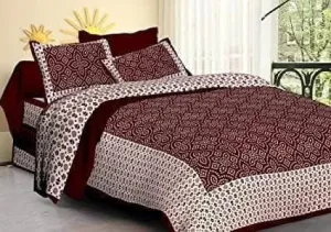 Jaipuri 100% Cotton Jaipuri Traditional sanganeri printed Bedsheet with two pillow covers