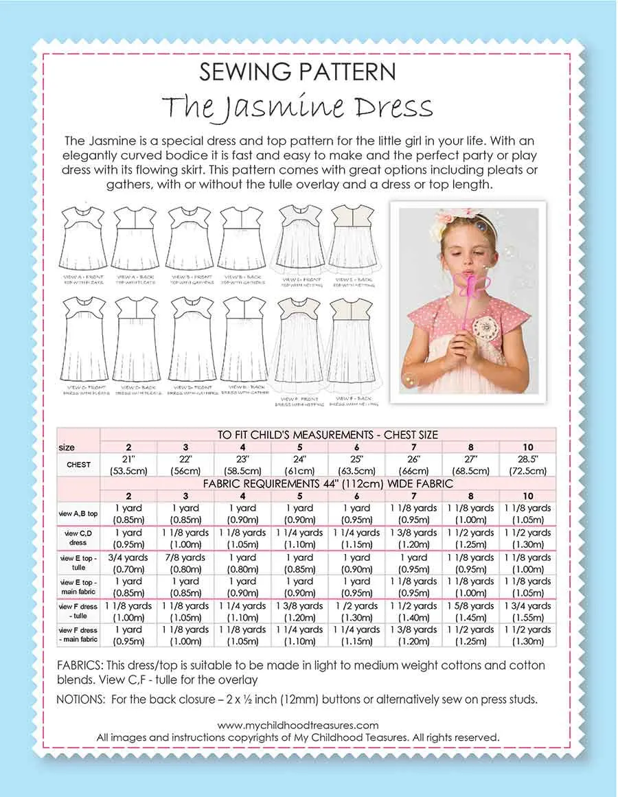 JASMINE - Girls Dress & Top Patterns