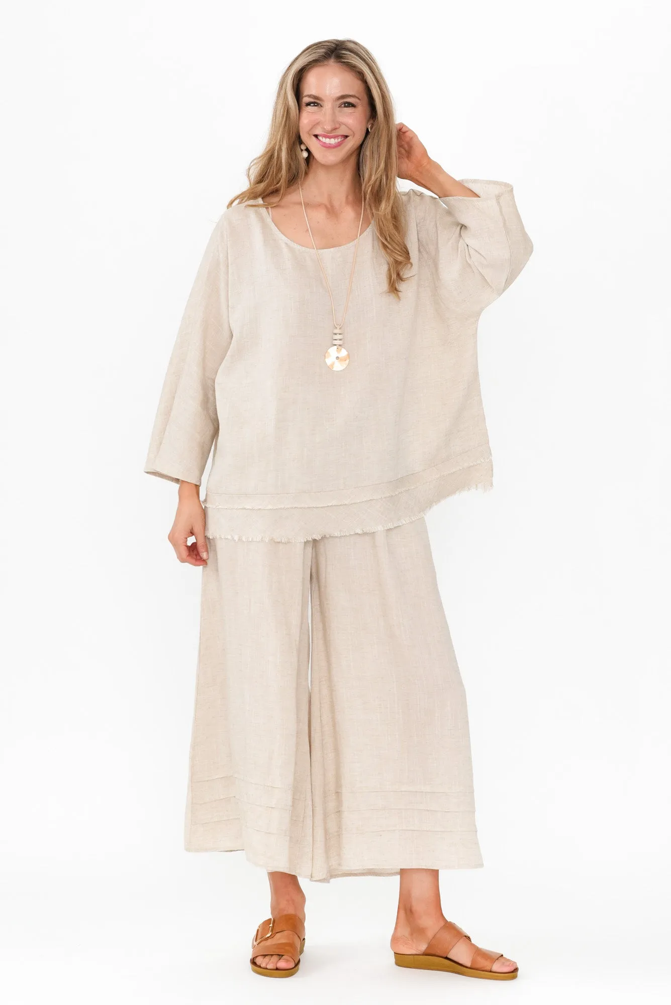 Kaleo Beige Linen Blend Pants
