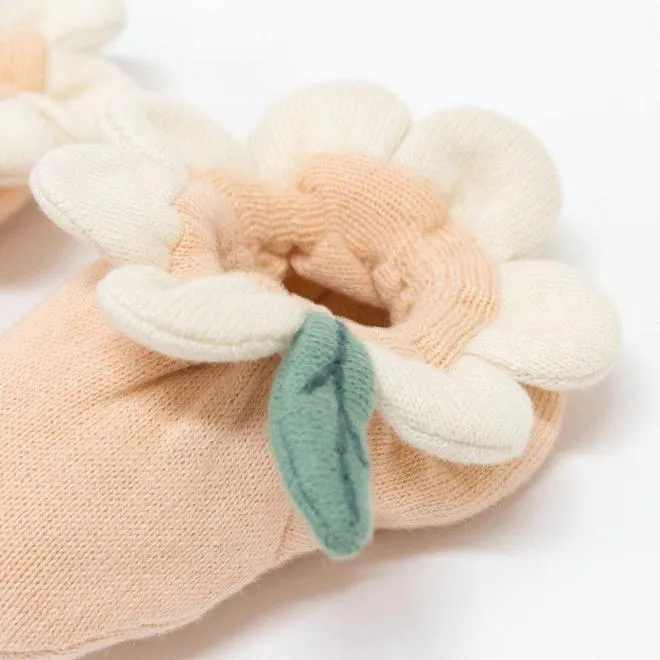 Meri Meri Organic Baby Booties Peach Daisy, 0-6M
