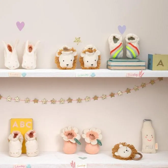 Meri Meri Organic Baby Booties Peach Daisy, 0-6M