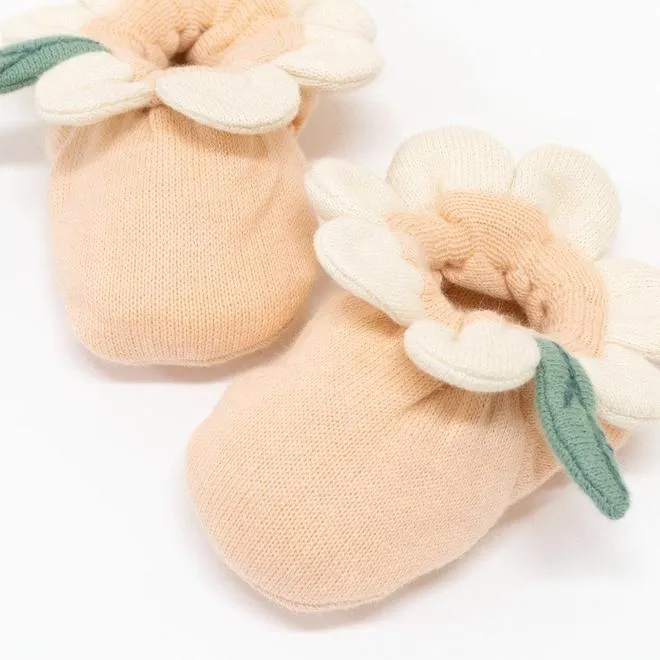 Meri Meri Organic Baby Booties Peach Daisy, 0-6M