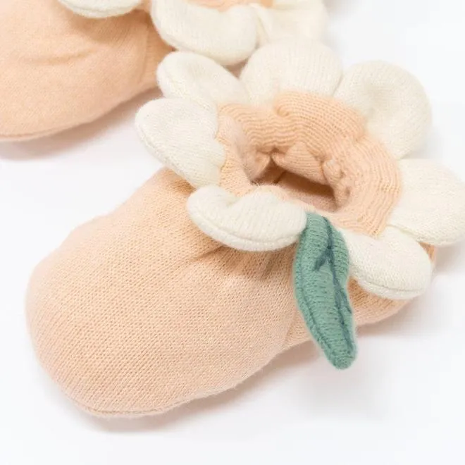 Meri Meri Organic Baby Booties Peach Daisy, 0-6M