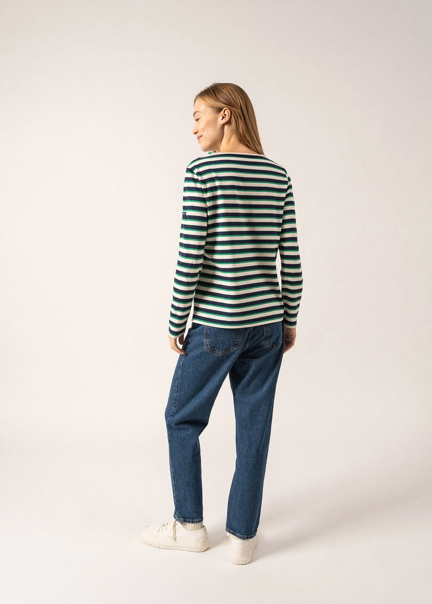 MINQUIDAME LUREX - Tri-color Breton Shirt for Women | Lightweight Cotton (NAVY / IVORY / GREEN)
