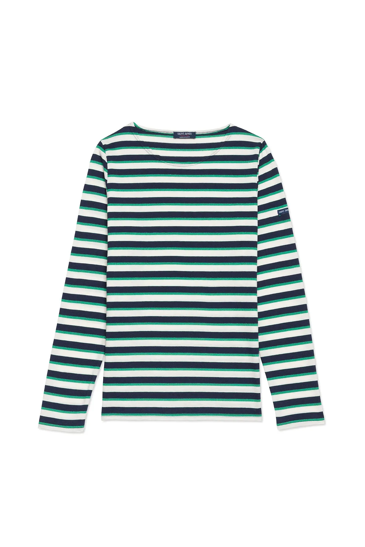 MINQUIDAME LUREX - Tri-color Breton Shirt for Women | Lightweight Cotton (NAVY / IVORY / GREEN)