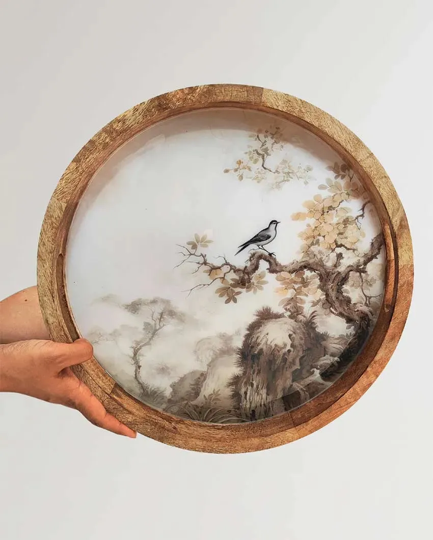 Modern Handmade Mango Wood Printed Tray | 14 inches | Only Round Tray"