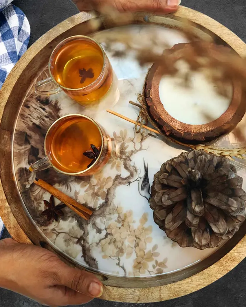 Modern Handmade Mango Wood Printed Tray | 14 inches | Only Round Tray"