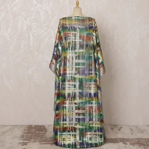 Multicolor Green, Red, and Blue Somali Silk Chiffon Dirac Fabric with Metallic Lurex, 3.5 Meters, 140 cm Width-D20879