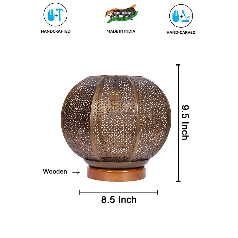 Nira Round Etched Table Lamp With Brown Base