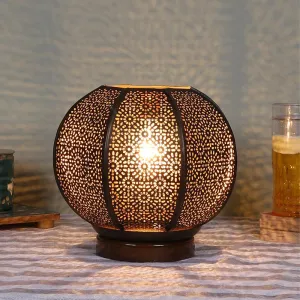 Nira Round Etched Table Lamp With Brown Base