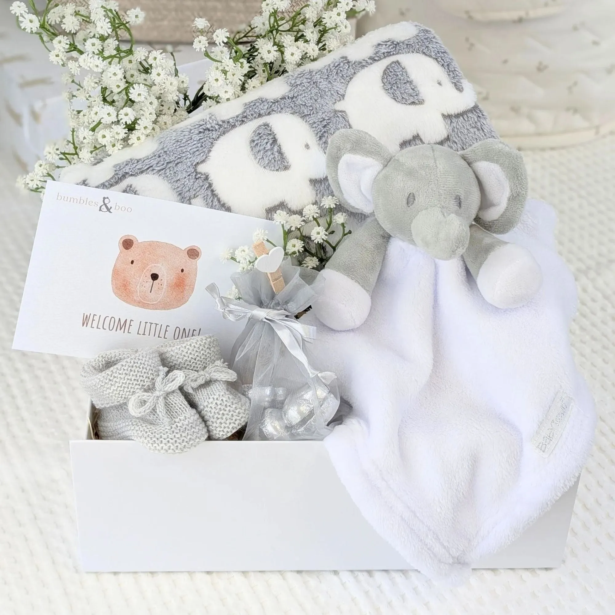 Personalised New Mum Gifts Box Hamper Elephant Cuddles & Sweet Treats