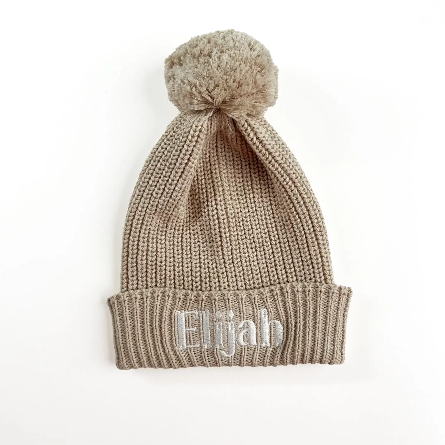 Personalized Baby Knitted Pom Pom Beanie I Beige