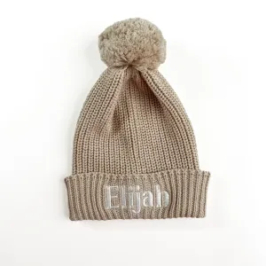 Personalized Baby Knitted Pom Pom Beanie I Beige