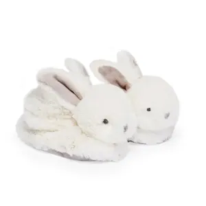 Plush rattle baby booties - beige
