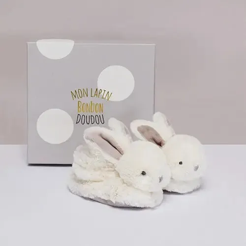 Plush rattle baby booties - beige