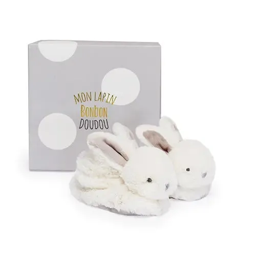 Plush rattle baby booties - beige
