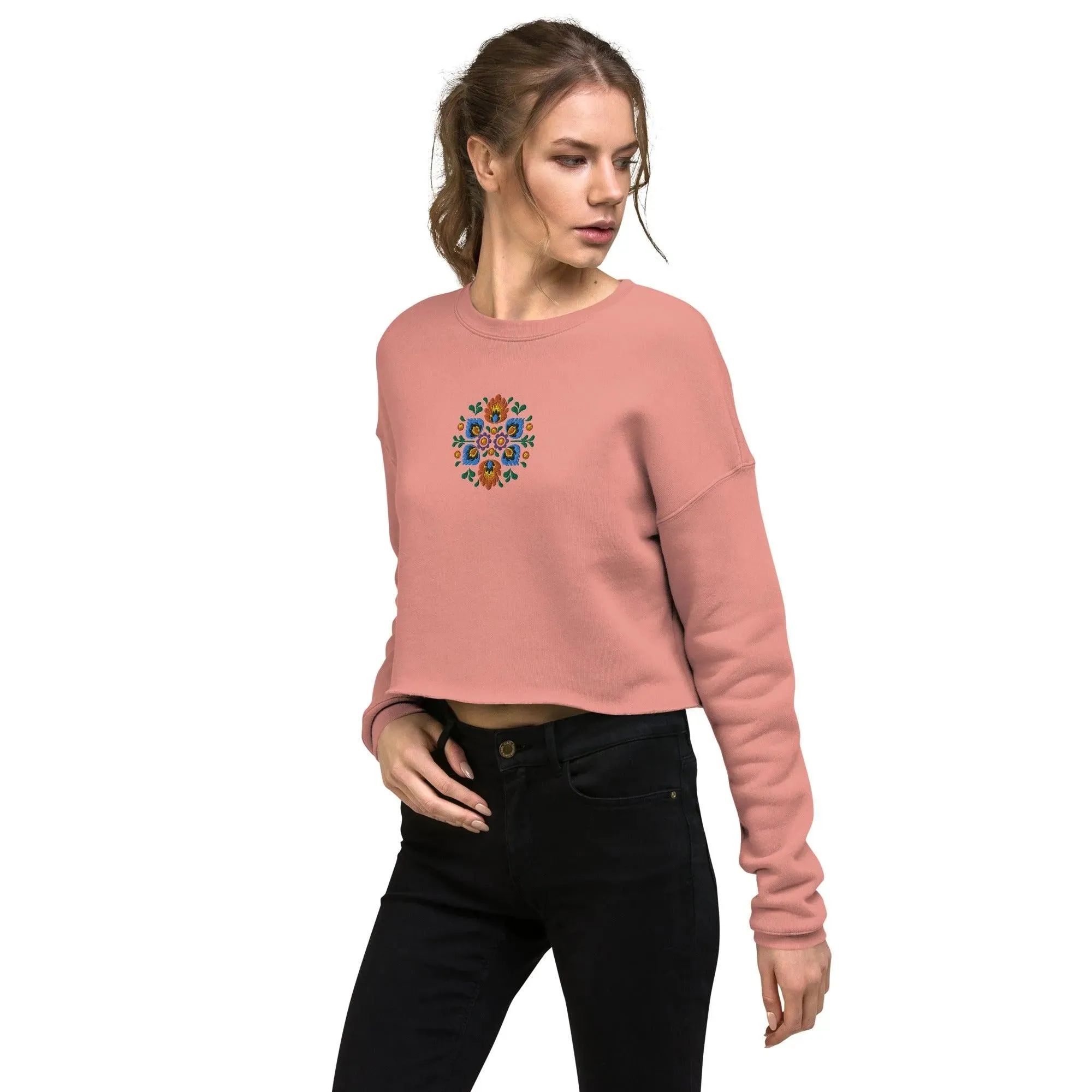 Polish Wycinanki Embroidered Cropped Sweatshirt