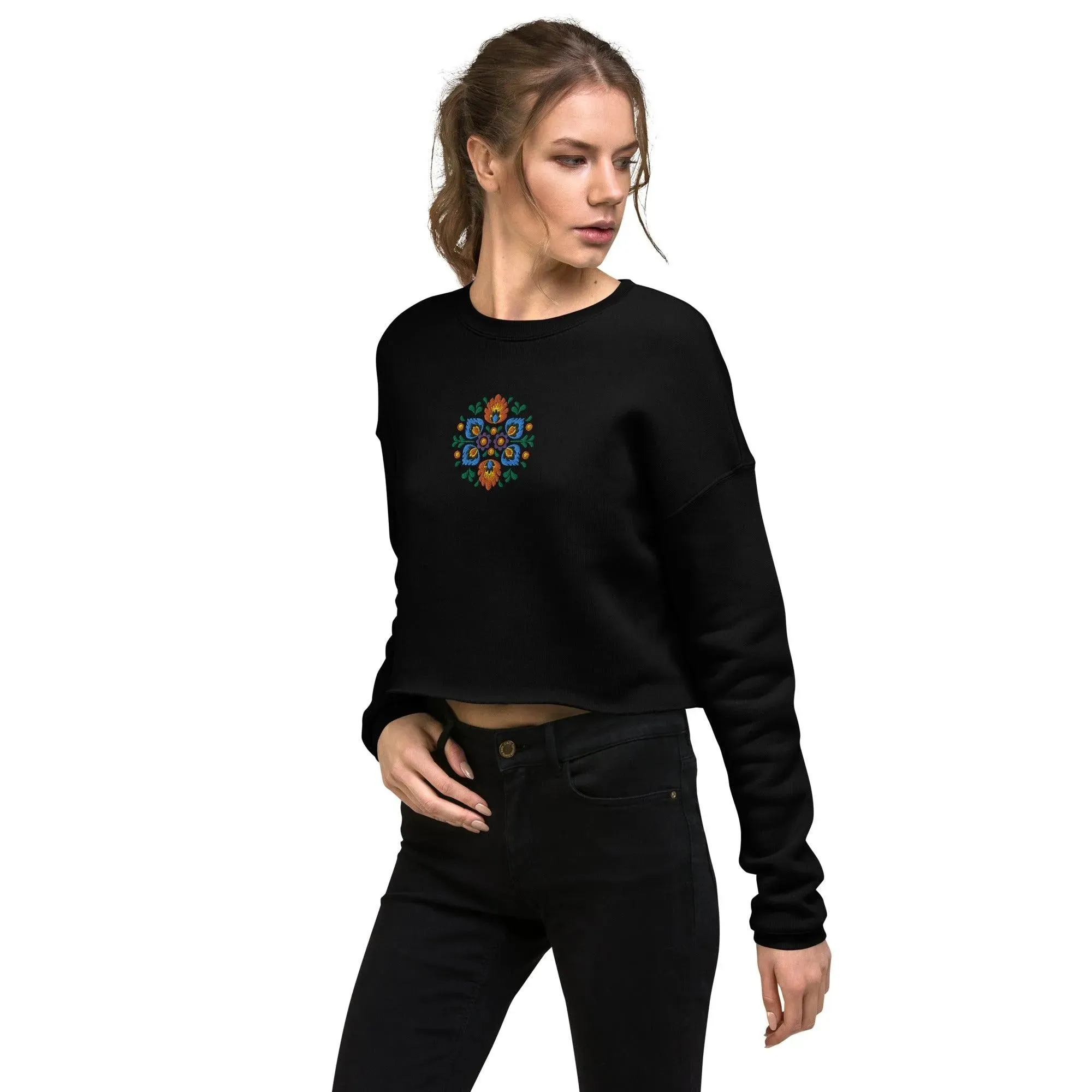 Polish Wycinanki Embroidered Cropped Sweatshirt