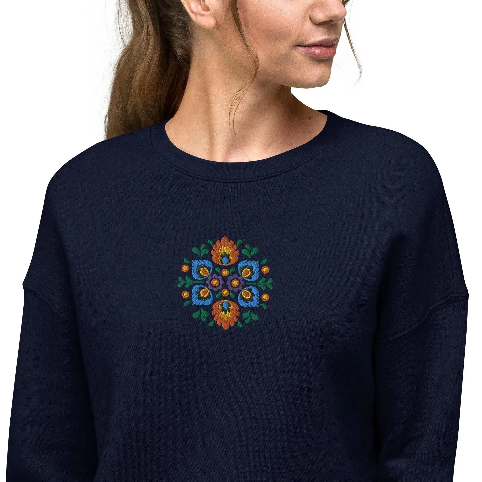 Polish Wycinanki Embroidered Cropped Sweatshirt