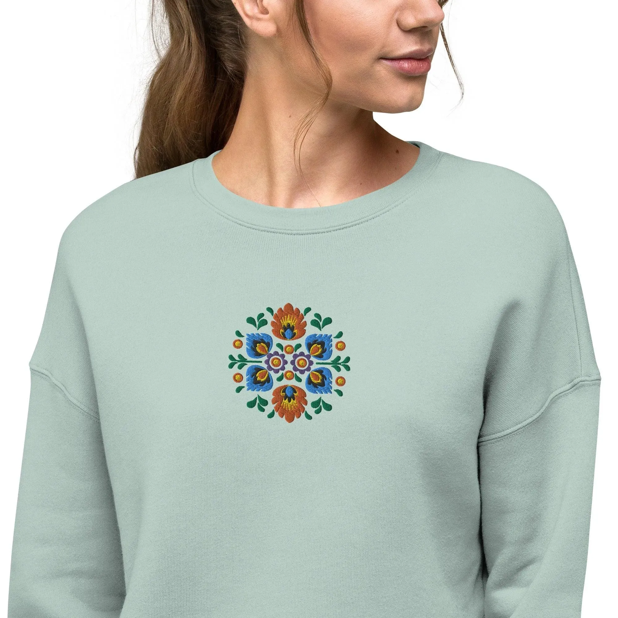 Polish Wycinanki Embroidered Cropped Sweatshirt