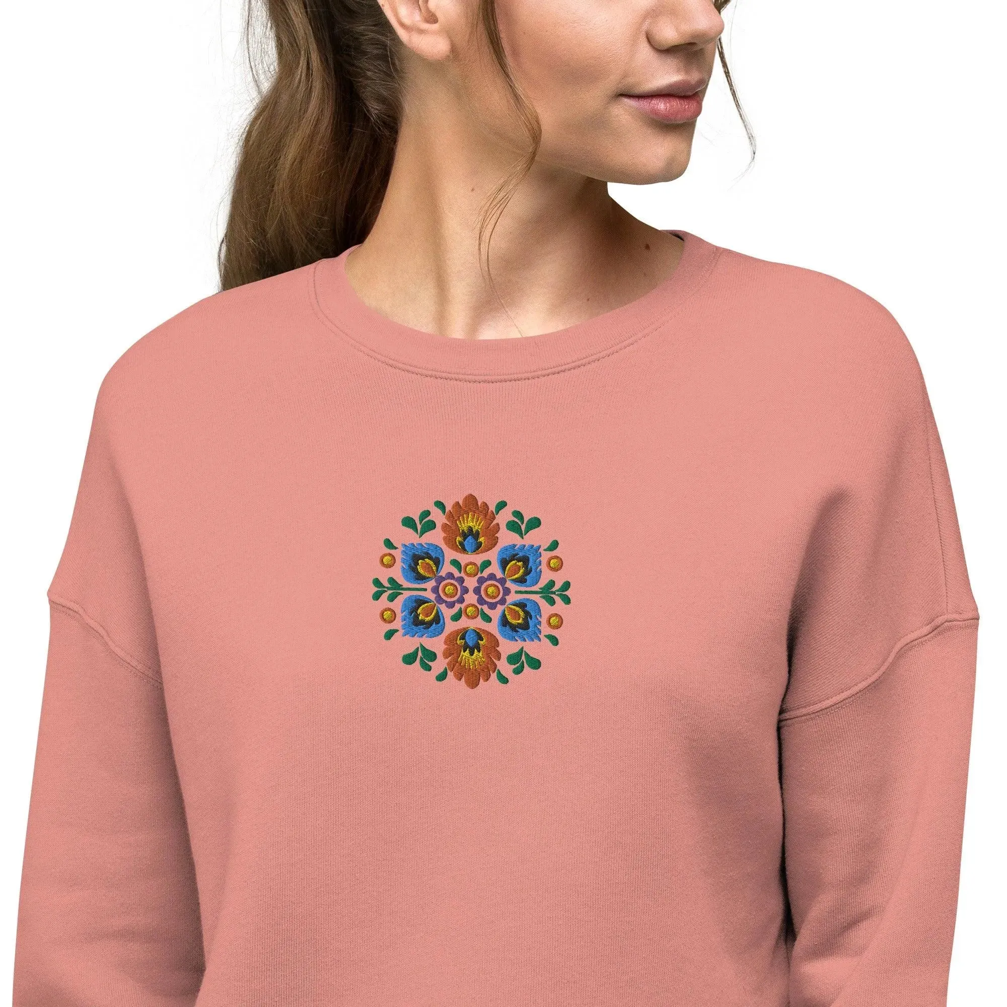 Polish Wycinanki Embroidered Cropped Sweatshirt
