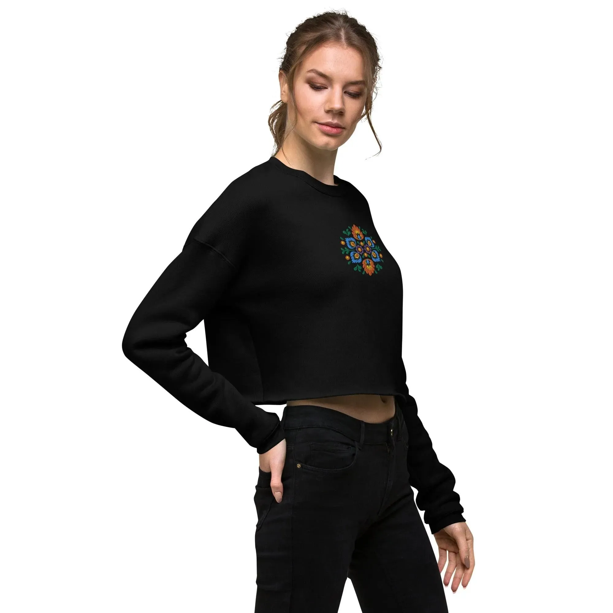Polish Wycinanki Embroidered Cropped Sweatshirt