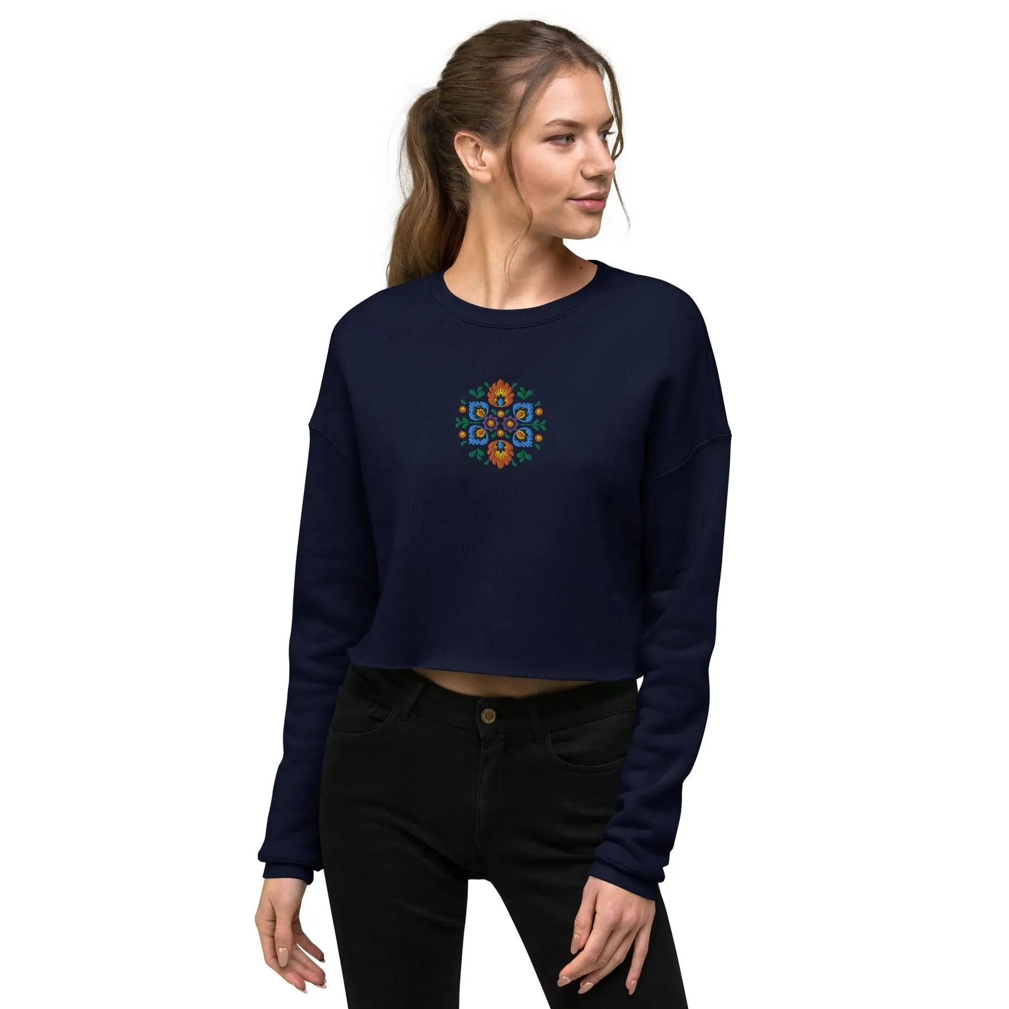 Polish Wycinanki Embroidered Cropped Sweatshirt