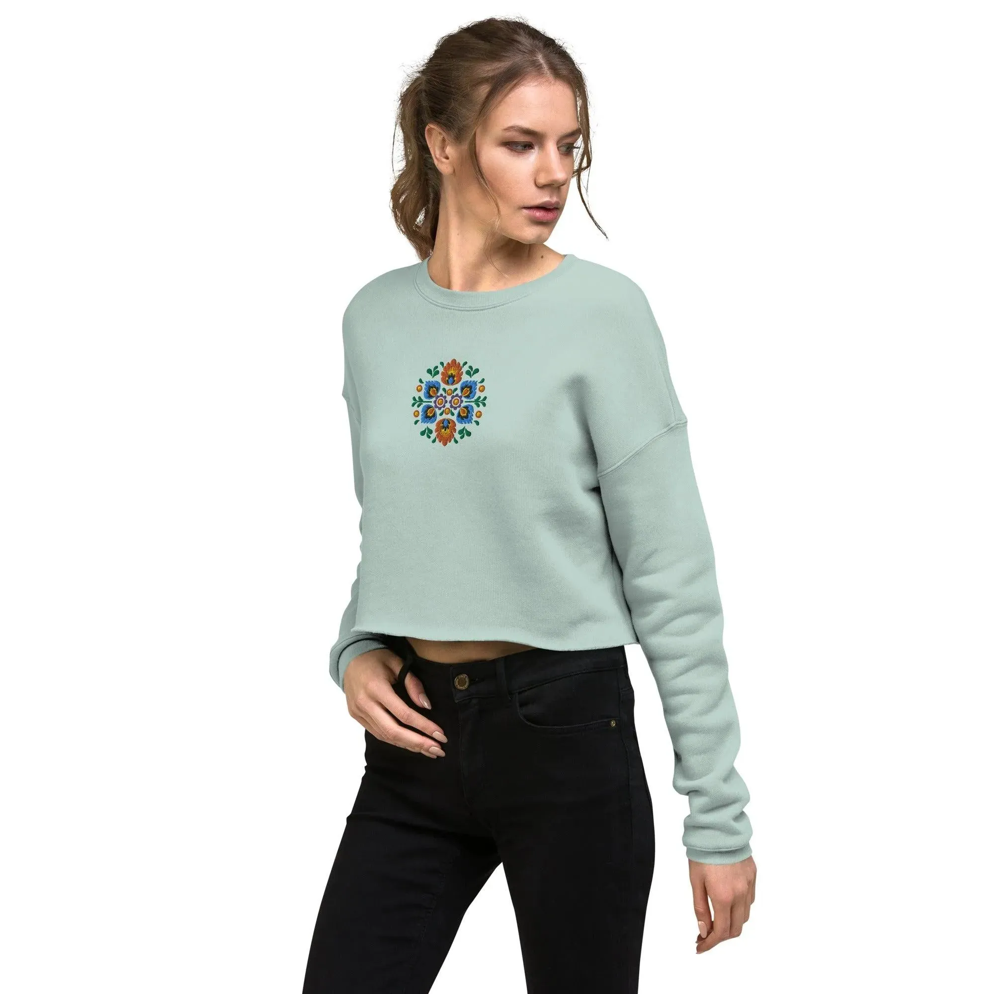 Polish Wycinanki Embroidered Cropped Sweatshirt
