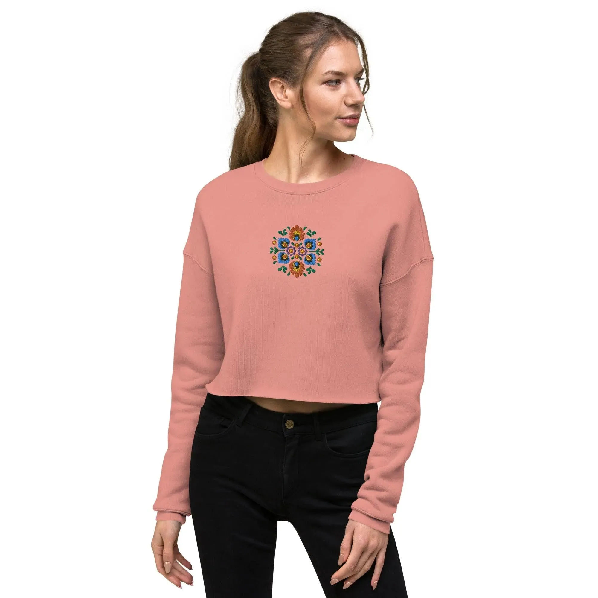 Polish Wycinanki Embroidered Cropped Sweatshirt